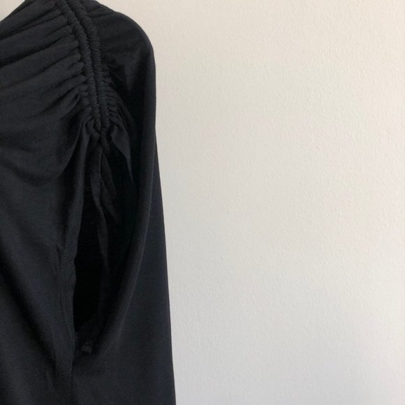 Lane Bryant Ruched Shoulder V-Neck Black Top 26 - 28 - Picture 4 of 6